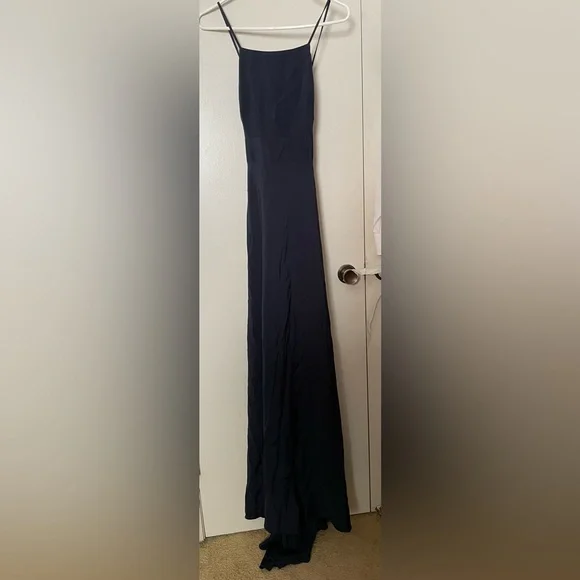 blue dress for baby girl Simple Dark Blue Chiffon Long Prom Dress Blue Bridesmaid Dress US 6 / Custom Color main image 0